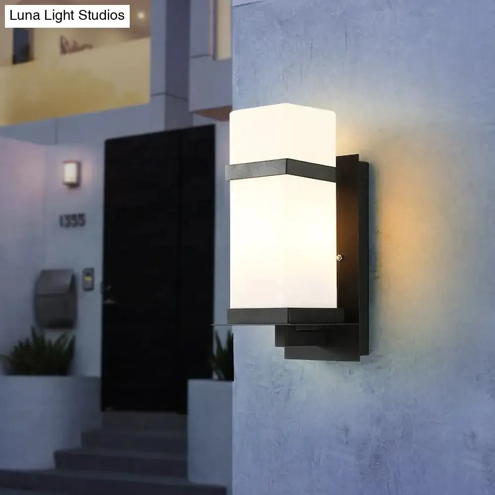 Retro 1 Light Black Glass Wall Sconce: Rectangle Porch Lamp Fixture – 5"/6" Wide