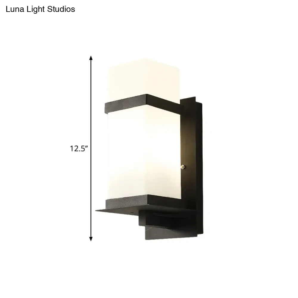 Retro 1 Light Black Glass Wall Sconce: Rectangle Porch Lamp Fixture – 5"/6" Wide