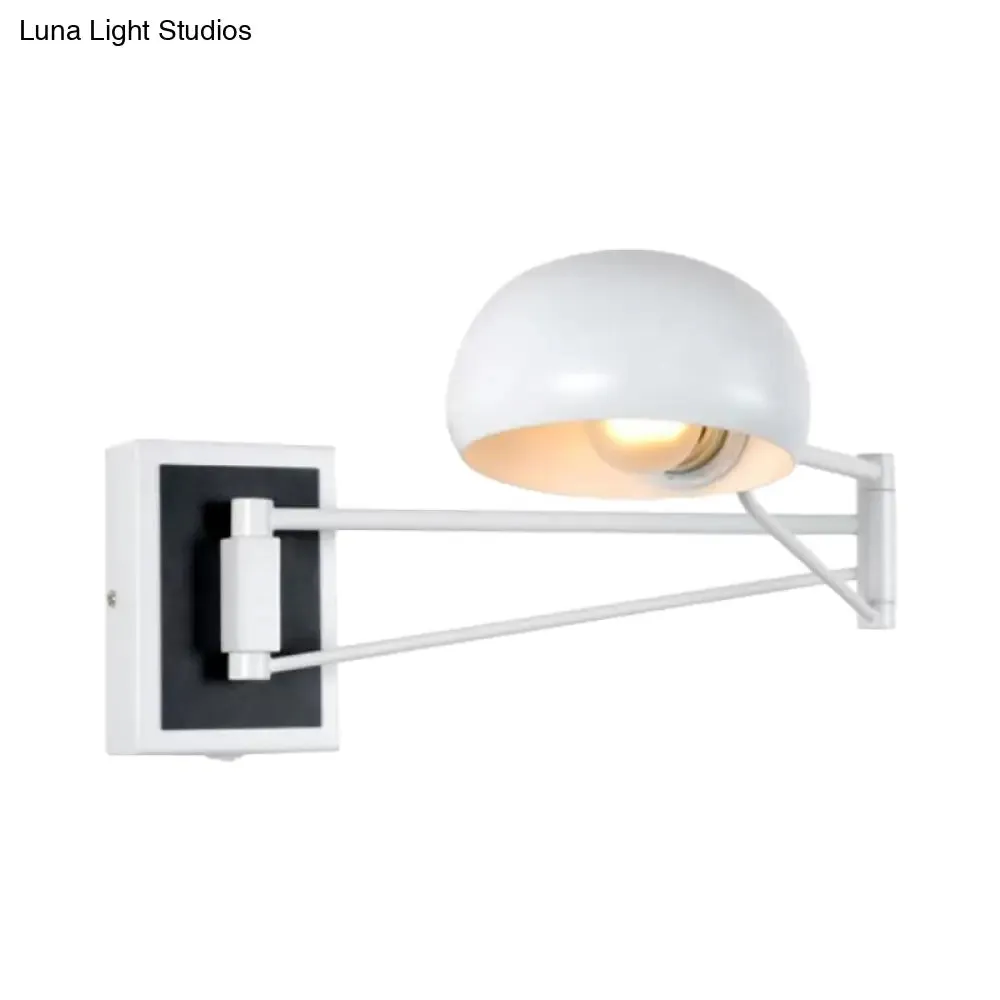 Retro Style Swing Arm Metal Wall Sconce Light with Dome Shade - Black/White Bedside Lighting