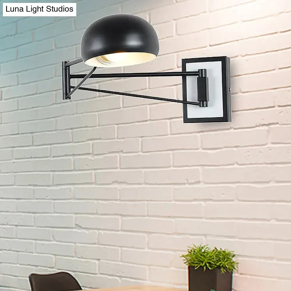 Retro Style Swing Arm Metal Wall Sconce Light with Dome Shade - Black/White Bedside Lighting