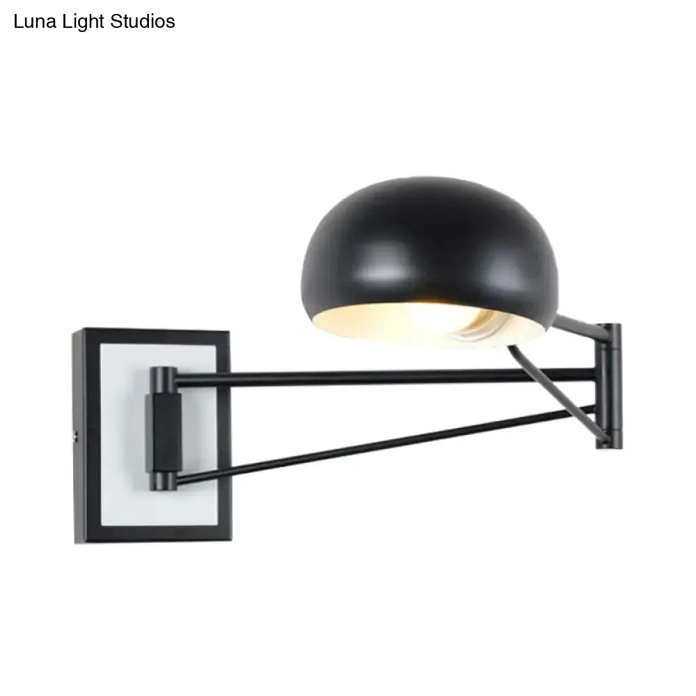 Retro Style Swing Arm Metal Wall Sconce Light with Dome Shade - Black/White Bedside Lighting