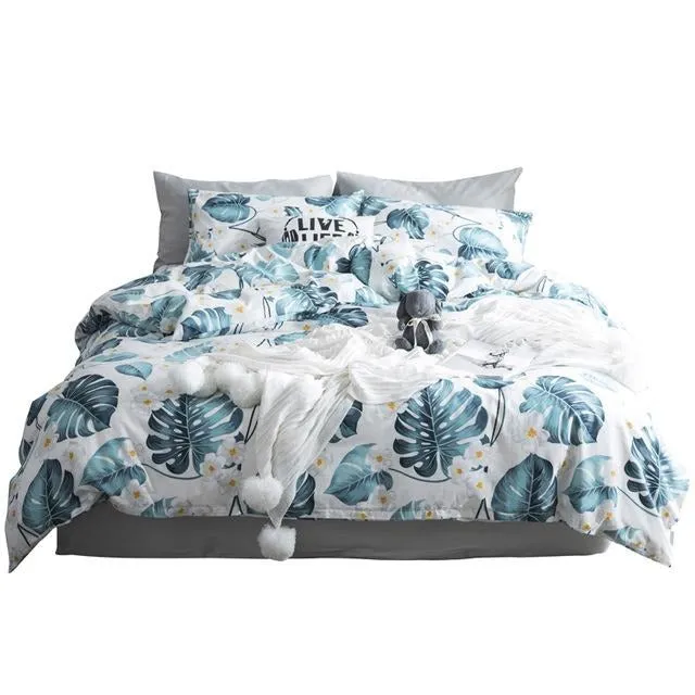 Ruby Tropical Nature 4-Piece 100% Cotton Full-Queen Duvet Cover Sets