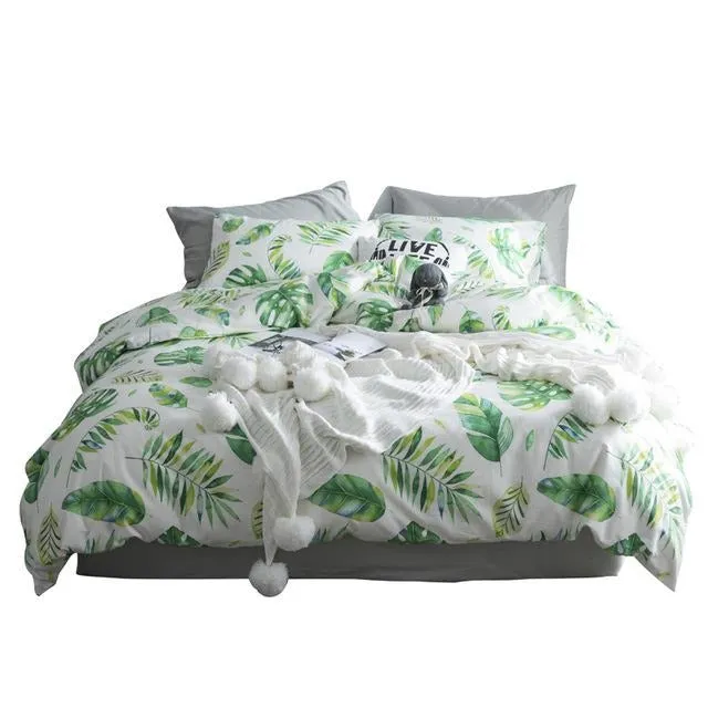 Ruby Tropical Nature 4-Piece 100% Cotton Full-Queen Duvet Cover Sets