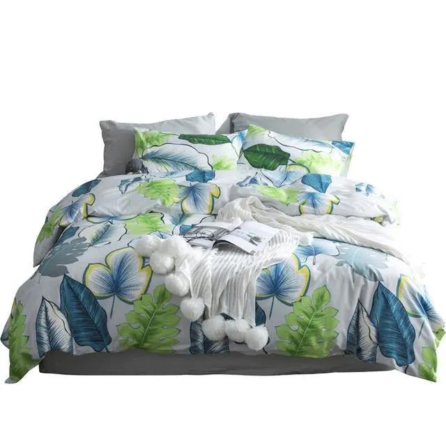 Ruby Tropical Nature 4-Piece 100% Cotton Full-Queen Duvet Cover Sets