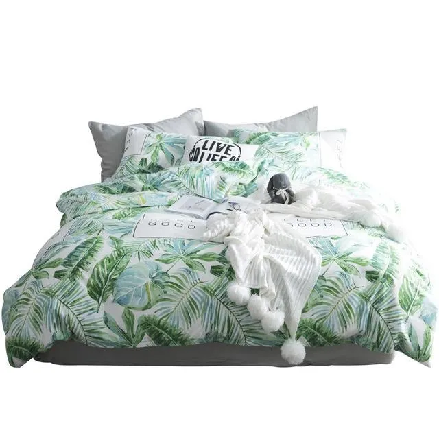 Ruby Tropical Nature 4-Piece 100% Cotton Full-Queen Duvet Cover Sets