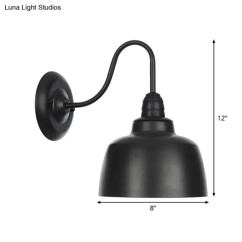 Rustic Black Bowl Kitchen Wall Light with Adjustable Arm - 1-Light Metallic Wall Mounted Lamp