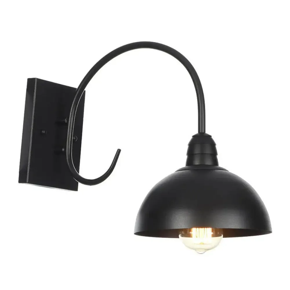 Rustic Black Bowl Kitchen Wall Light with Adjustable Arm - 1-Light Metallic Wall Mounted Lamp