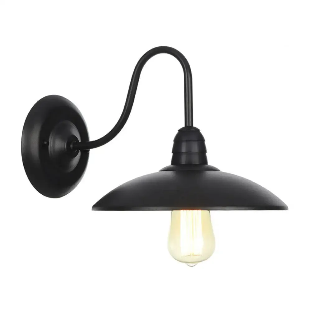 Rustic Black Bowl Kitchen Wall Light with Adjustable Arm - 1-Light Metallic Wall Mounted Lamp