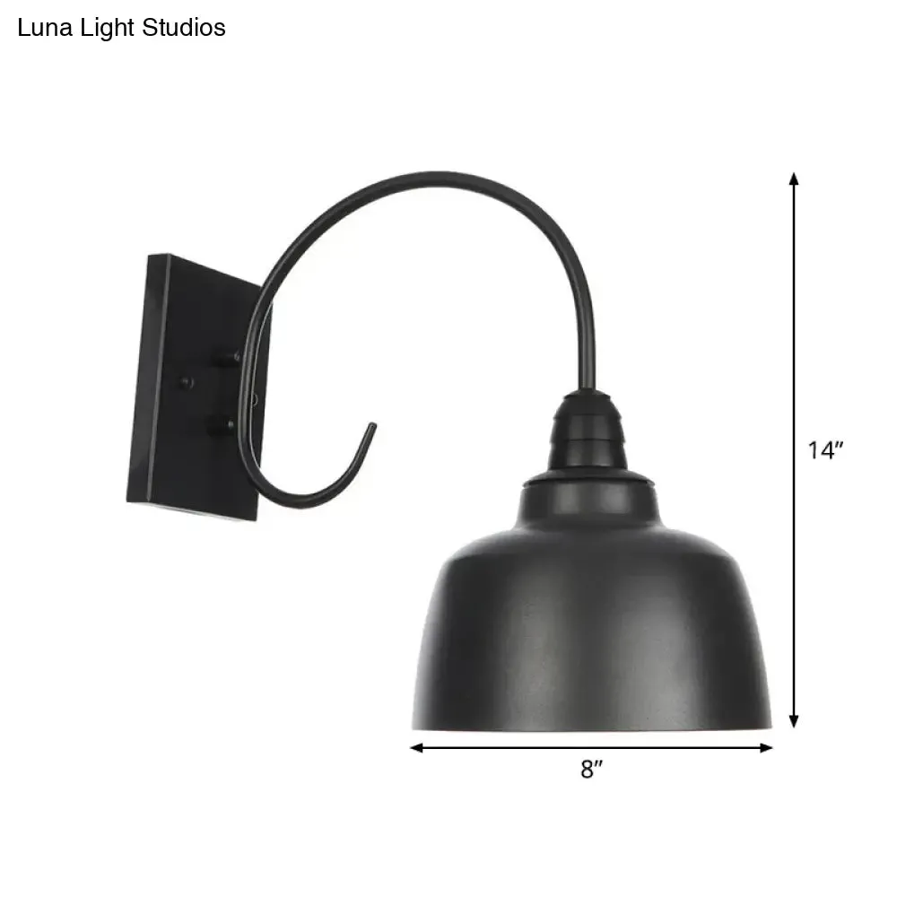 Rustic Black Bowl Kitchen Wall Light with Adjustable Arm - 1-Light Metallic Wall Mounted Lamp