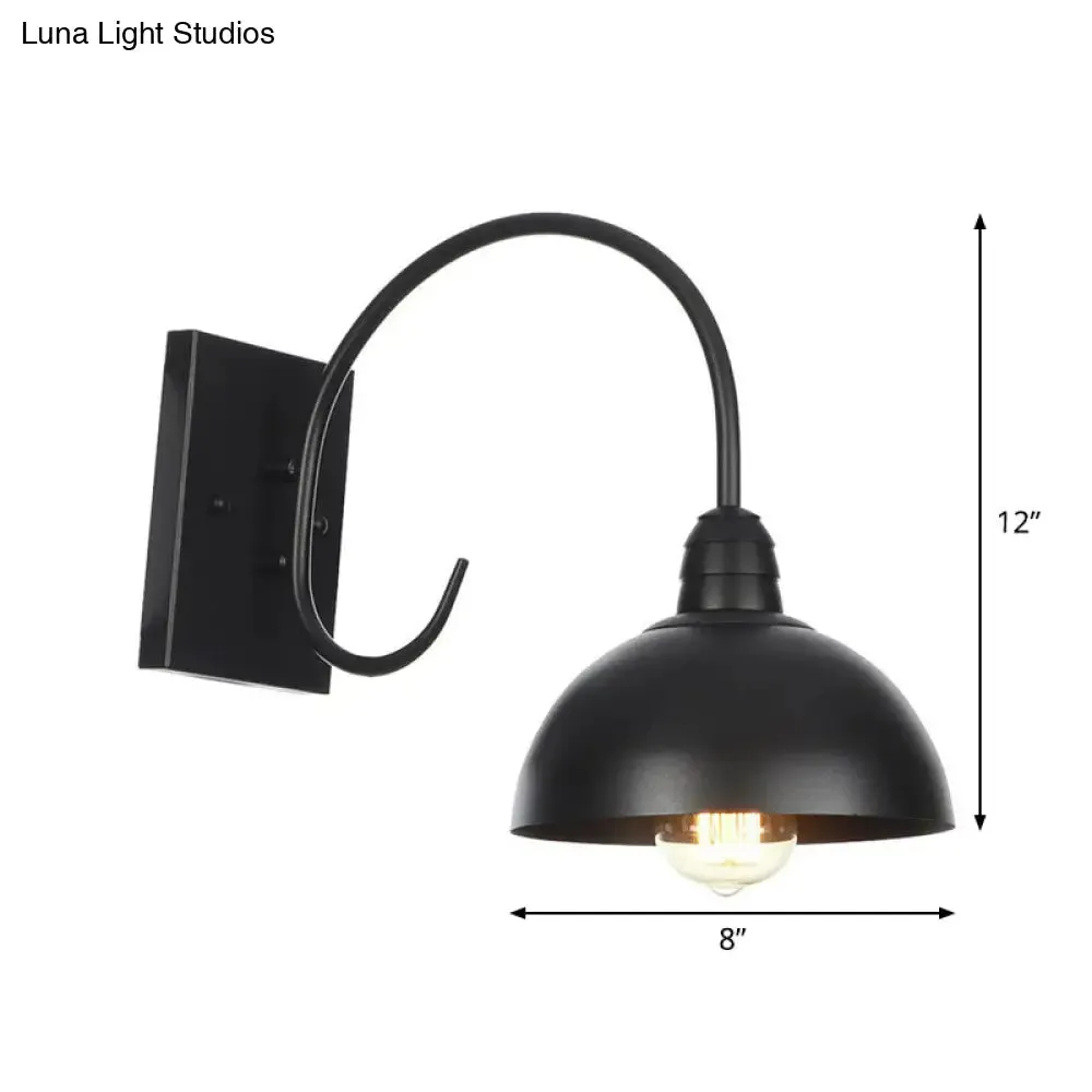 Rustic Black Bowl Kitchen Wall Light with Adjustable Arm - 1-Light Metallic Wall Mounted Lamp