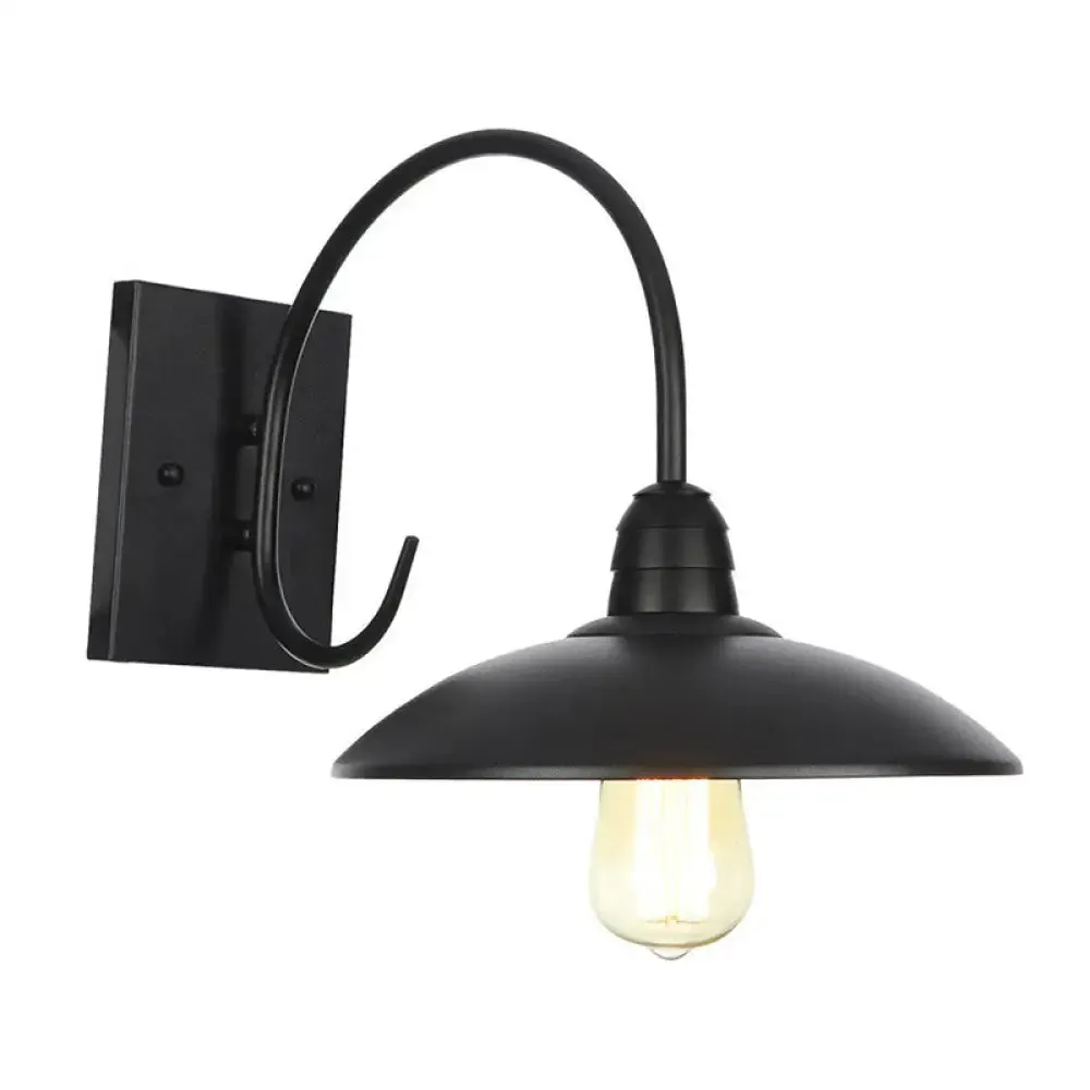 Rustic Black Bowl Kitchen Wall Light with Adjustable Arm - 1-Light Metallic Wall Mounted Lamp