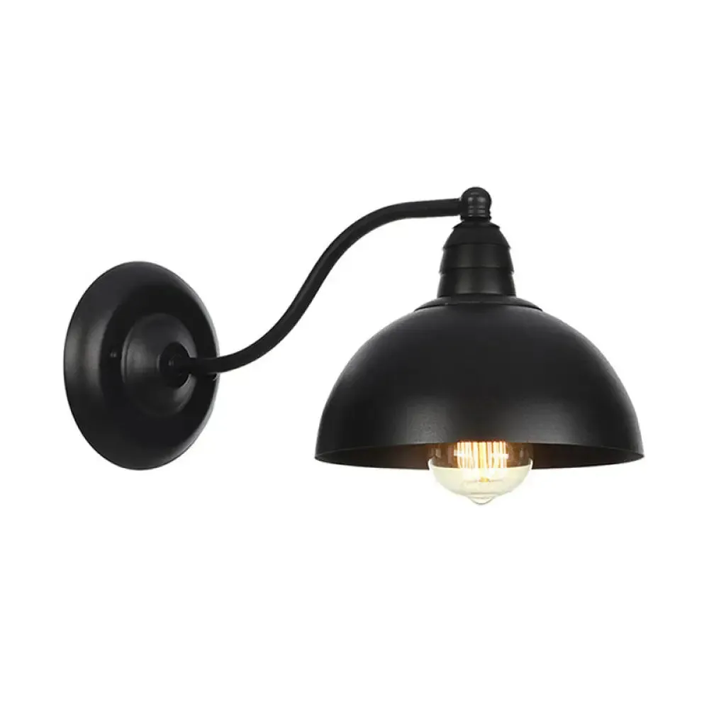 Rustic Black Bowl Kitchen Wall Light with Adjustable Arm - 1-Light Metallic Wall Mounted Lamp