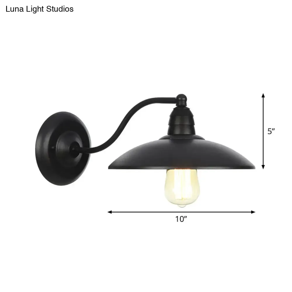 Rustic Black Bowl Kitchen Wall Light with Adjustable Arm - 1-Light Metallic Wall Mounted Lamp