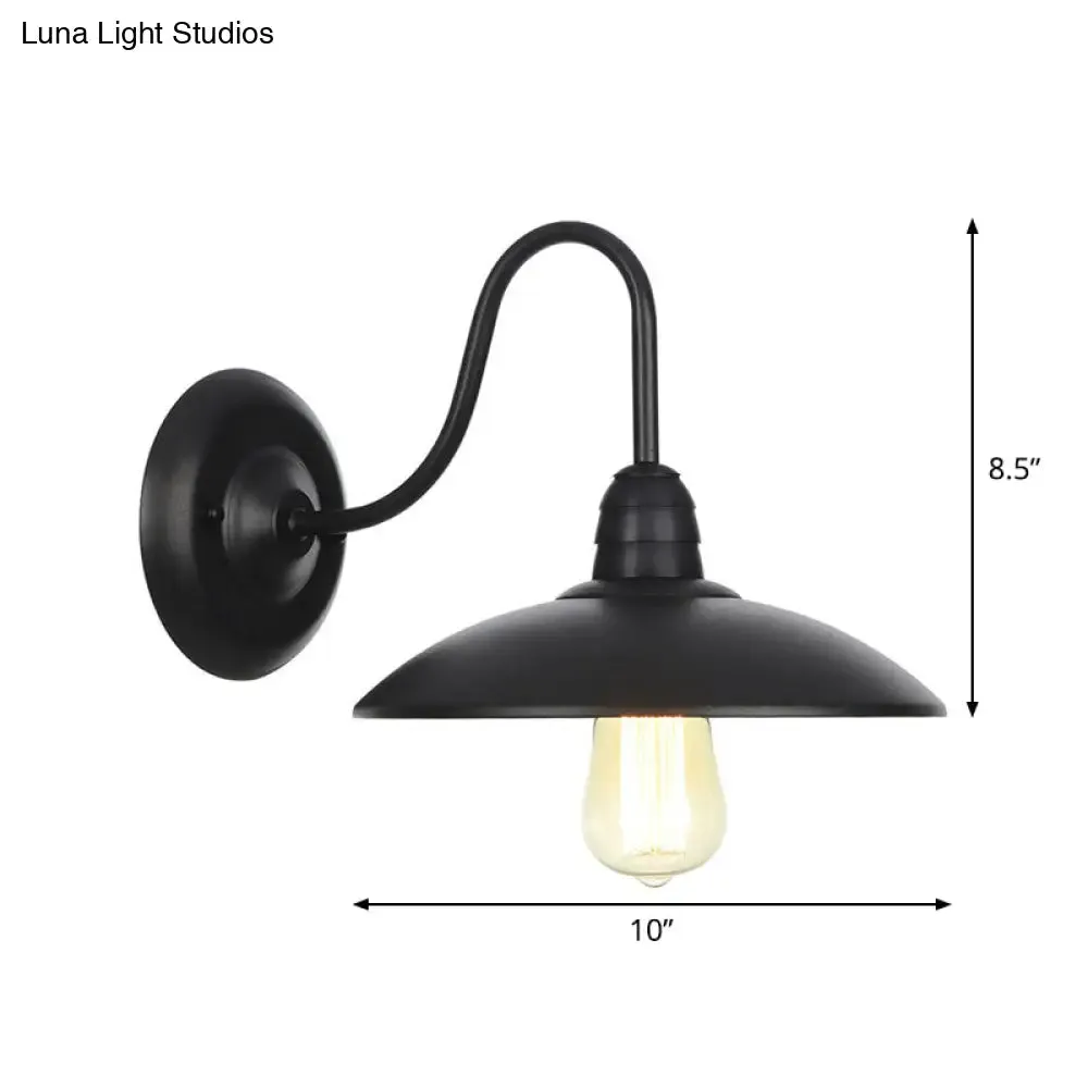 Rustic Black Bowl Kitchen Wall Light with Adjustable Arm - 1-Light Metallic Wall Mounted Lamp