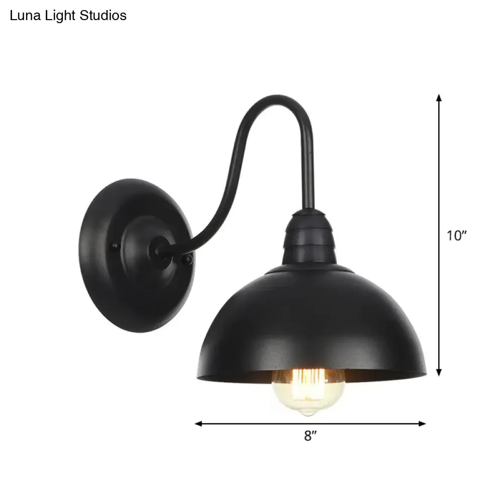 Rustic Black Bowl Kitchen Wall Light with Adjustable Arm - 1-Light Metallic Wall Mounted Lamp