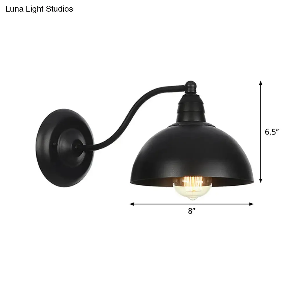 Rustic Black Bowl Kitchen Wall Light with Adjustable Arm - 1-Light Metallic Wall Mounted Lamp