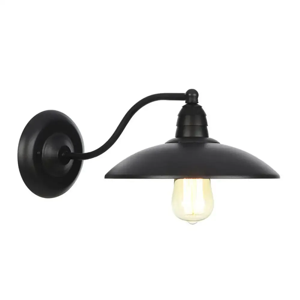 Rustic Black Bowl Kitchen Wall Light with Adjustable Arm - 1-Light Metallic Wall Mounted Lamp