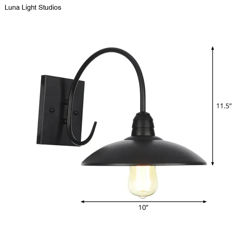 Rustic Black Bowl Kitchen Wall Light with Adjustable Arm - 1-Light Metallic Wall Mounted Lamp