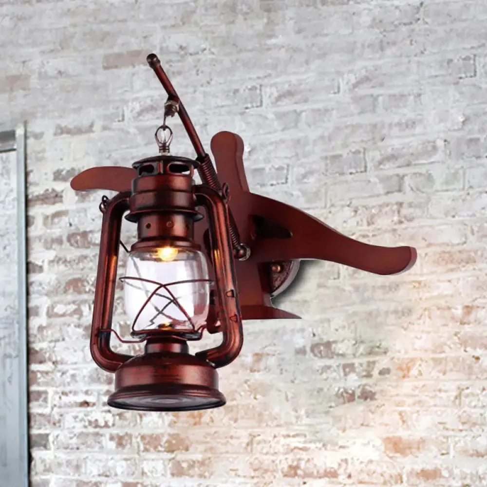 Rustic Farmhouse Lantern Sconce in Weathered Copper - 1 Light Wall Lamp for Hallways