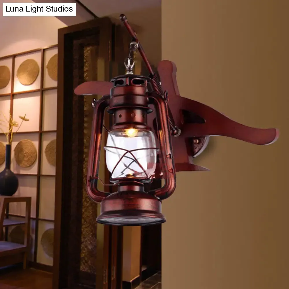 Rustic Farmhouse Lantern Sconce in Weathered Copper - 1 Light Wall Lamp for Hallways