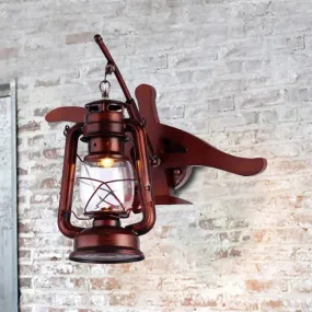 Rustic Farmhouse Lantern Sconce in Weathered Copper - 1 Light Wall Lamp for Hallways