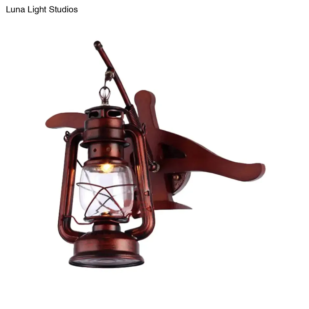 Rustic Farmhouse Lantern Sconce in Weathered Copper - 1 Light Wall Lamp for Hallways