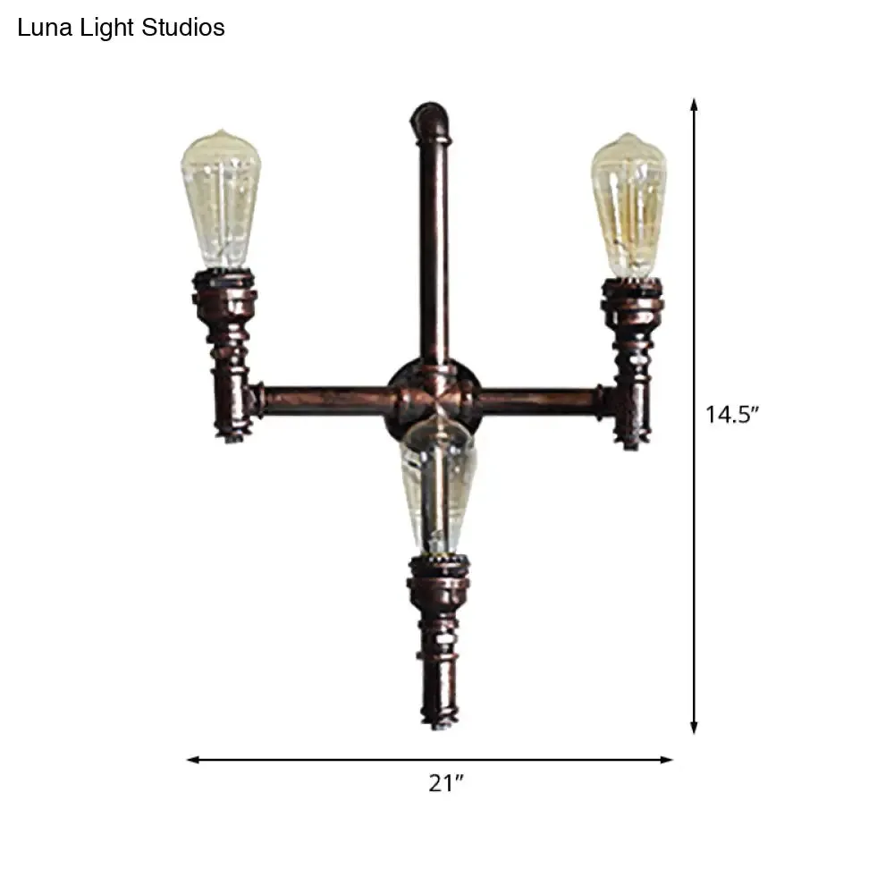 Rustic Farmhouse Pipe Sconce: 3-Bulb Wall-Mounted Lamp with Metallic Finish