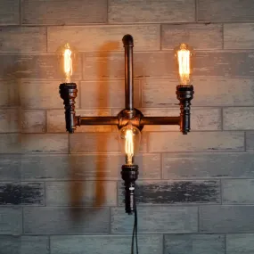 Rustic Farmhouse Pipe Sconce: 3-Bulb Wall-Mounted Lamp with Metallic Finish