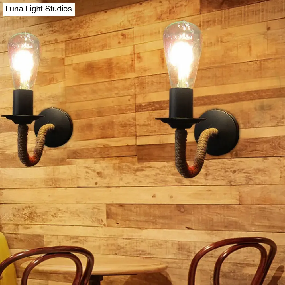 Rustic Rope-Wrapped Wall Lamp with Open Bulb Design