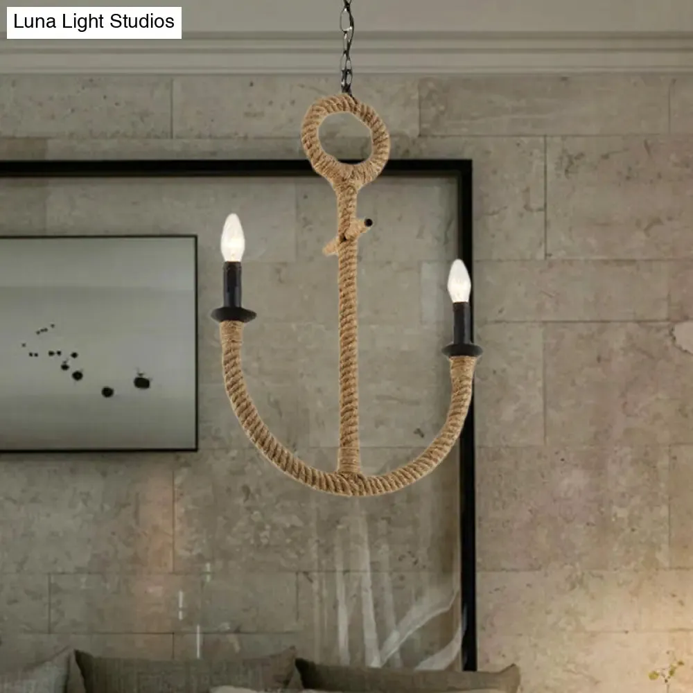 Rustic Roped Anchor Chandelier Pendant Light - Lodge Style Beige Dining Room Ceiling Fixture