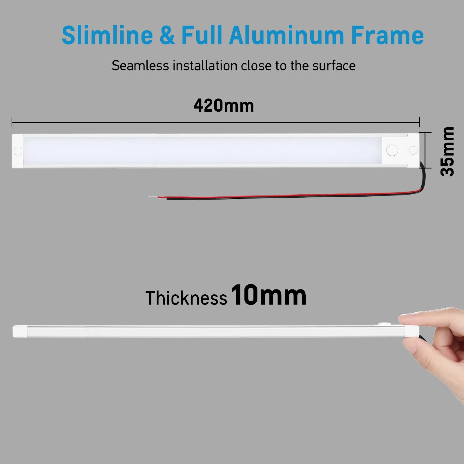 RV 12V Under Cabinet LED Lighting Linear Light Bar with Integral Dimming Switch & Red Light, Screw Mount(16.5 inch)