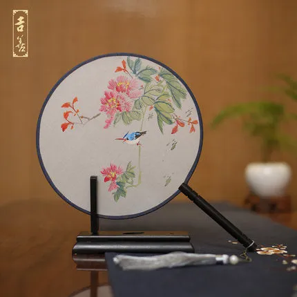 Sandalwood Handle Silk Hand-Painted Palace Fan 0143