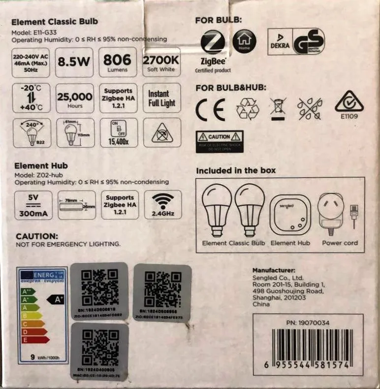 Sengled Smart LED Element Classic Wi-Fi Lighting Kit/Ideal for Smart Home