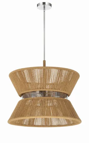 Serena 6-Light Pendant in Chrome & Walnut