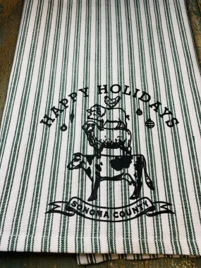 Sonoma County Happy Holidays Tea Towel - Green Ticking