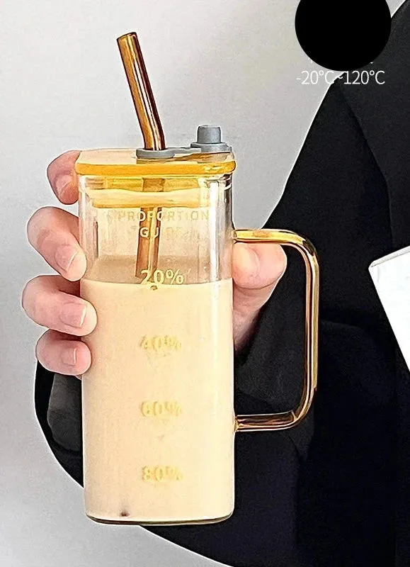 Square High Borosilicate Milk Cup with Handle