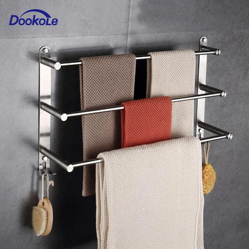 Stainless Steel Towel Rack with Hooks Wall Mounted