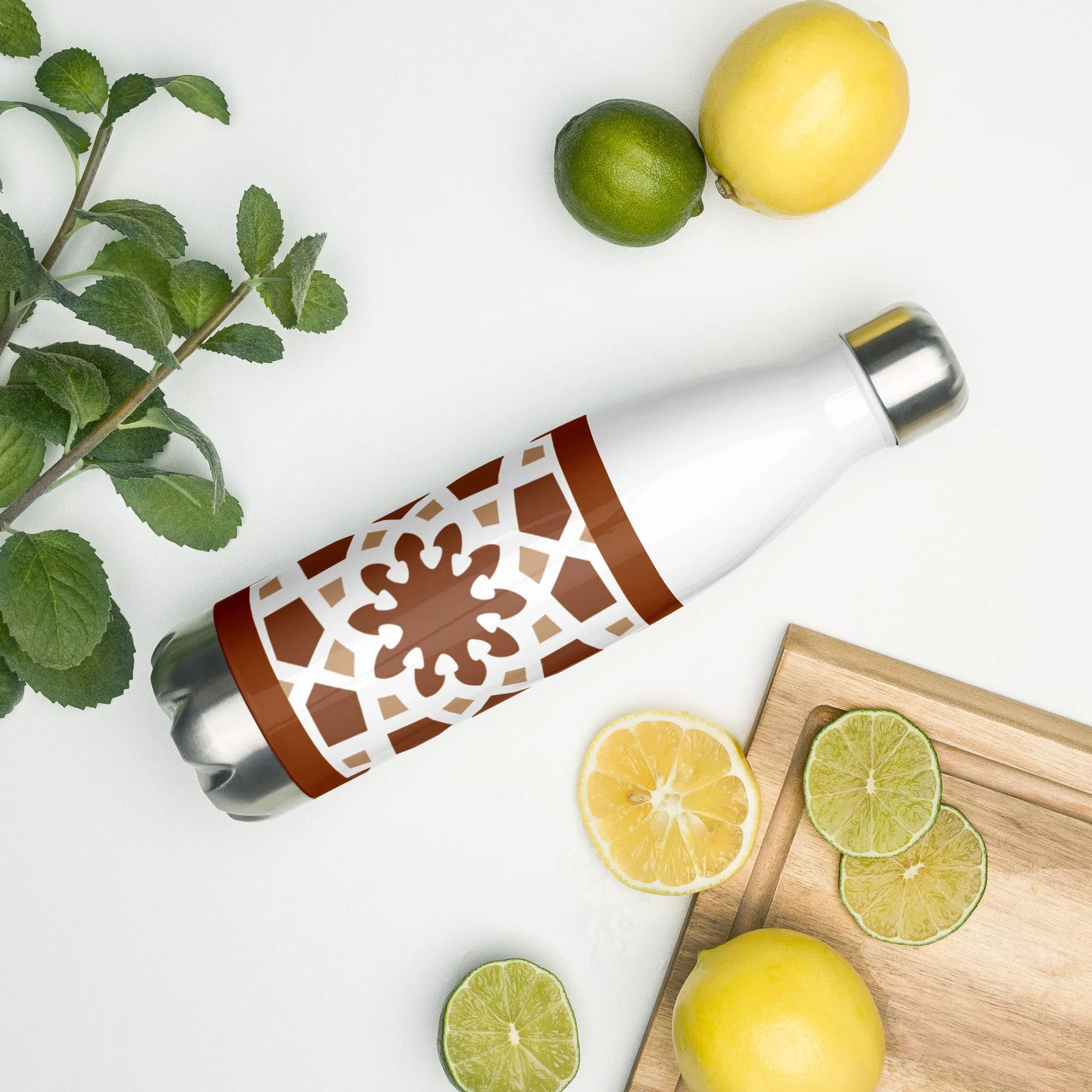 Stainless Steel Water Bottle - Arabesque Boho Chocolate