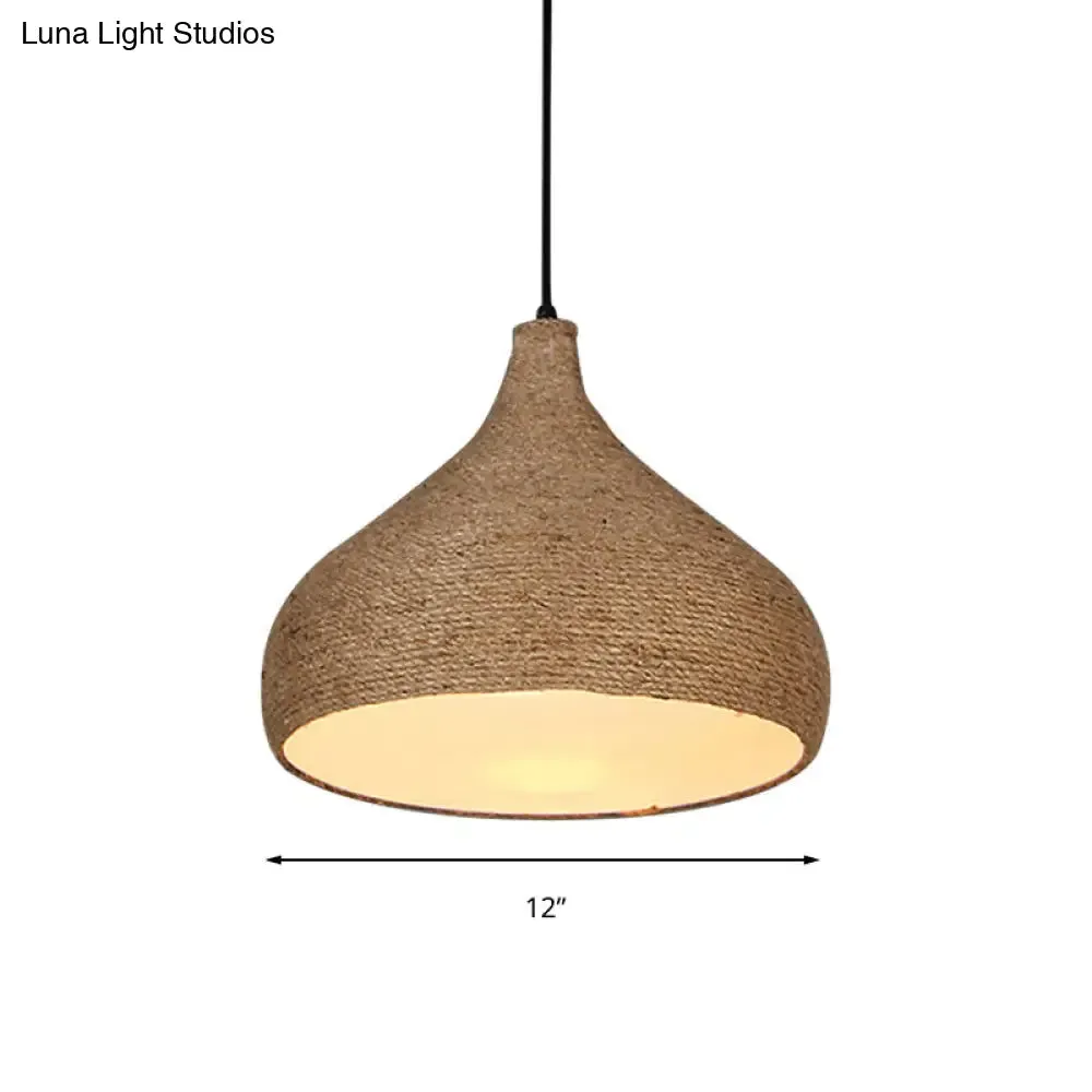 Stylish Hemp Rope Teardrop Pendant Light: Lodge-inspired Beige Suspension Lamp with 1 Bulb for Living Room