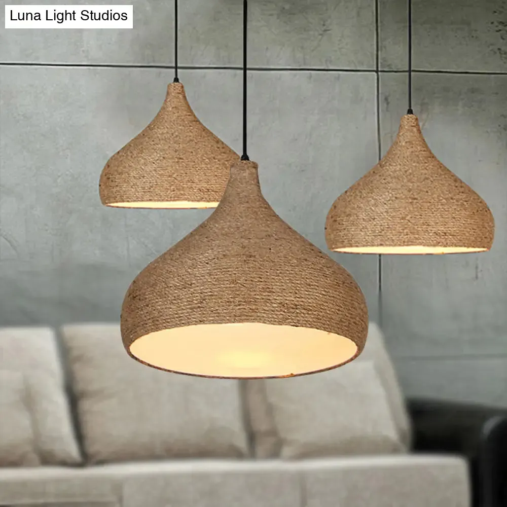 Stylish Hemp Rope Teardrop Pendant Light: Lodge-inspired Beige Suspension Lamp with 1 Bulb for Living Room