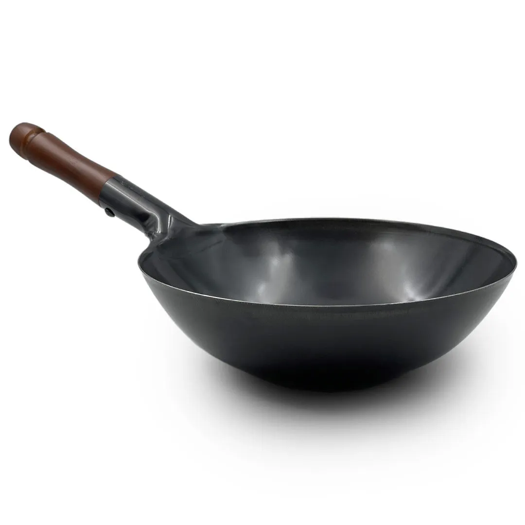 Summit Iron Beijing Wok Stir Fry Pan with Wooden Handle 11.8" dia