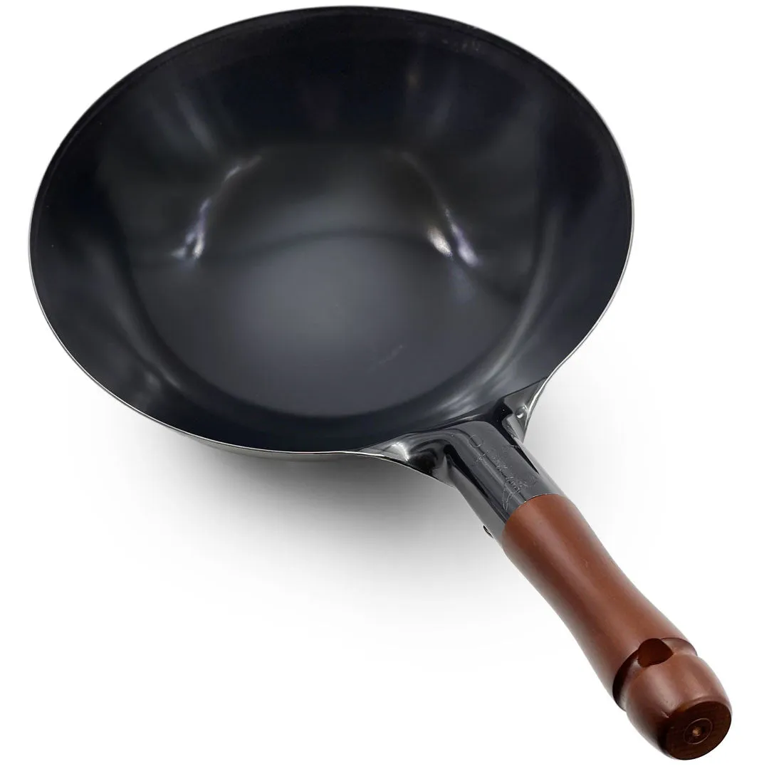 Summit Iron Beijing Wok Stir Fry Pan with Wooden Handle 11.8" dia