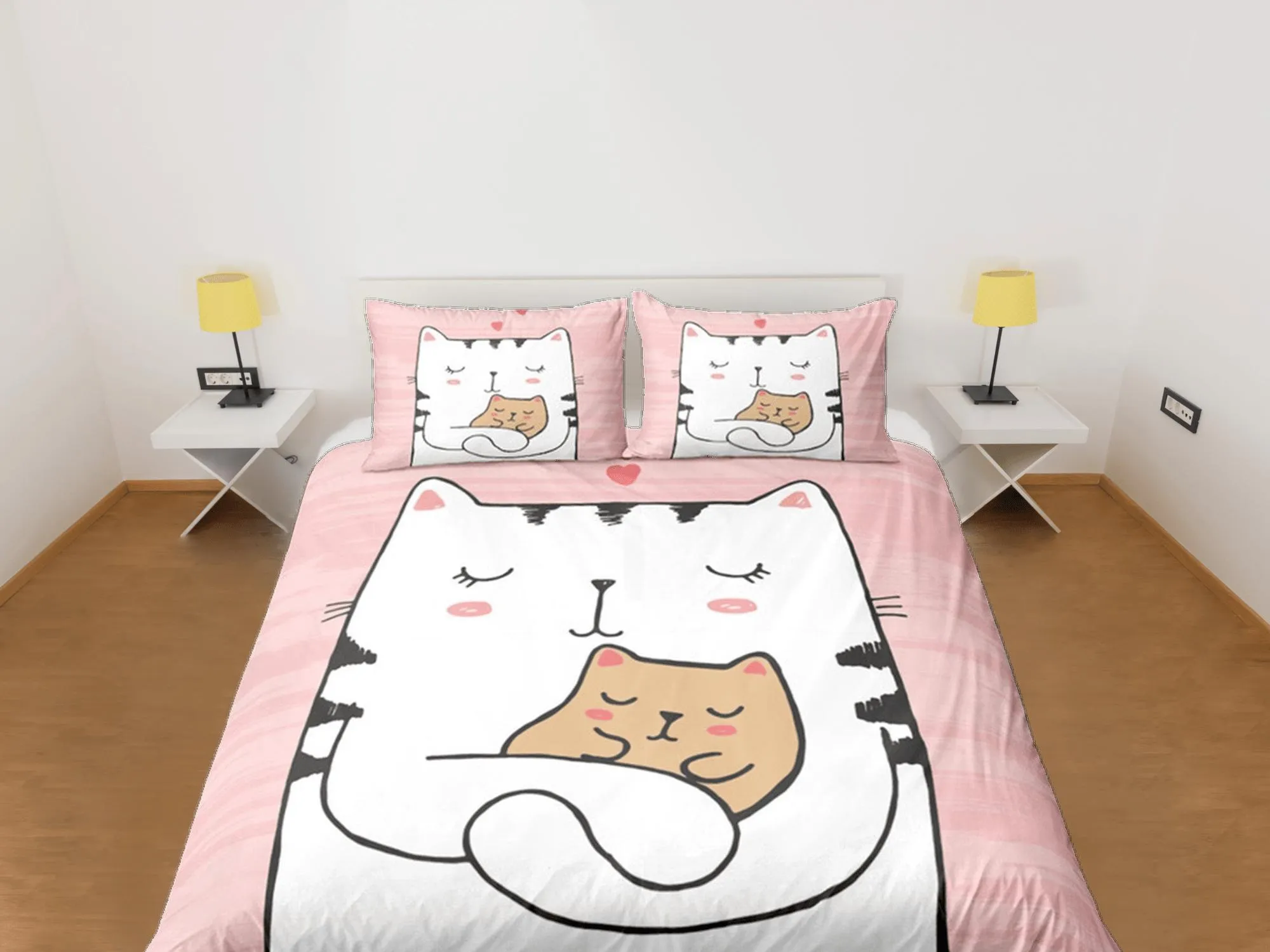 Sweet Cat and Kitten Cute Bedding, Toddler Bedding, Kids Duvet Cover Set, Baby Bedding, Baby Shower Doona Cover up to California King Size