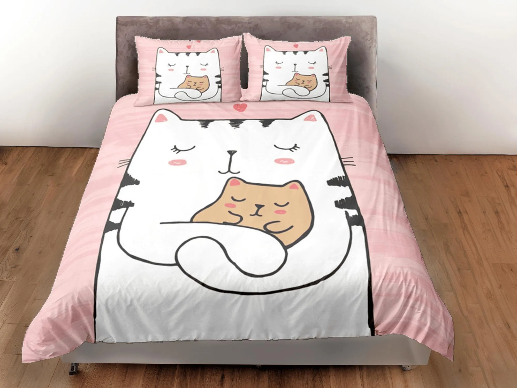 Sweet Cat and Kitten Cute Bedding, Toddler Bedding, Kids Duvet Cover Set, Baby Bedding, Baby Shower Doona Cover up to California King Size