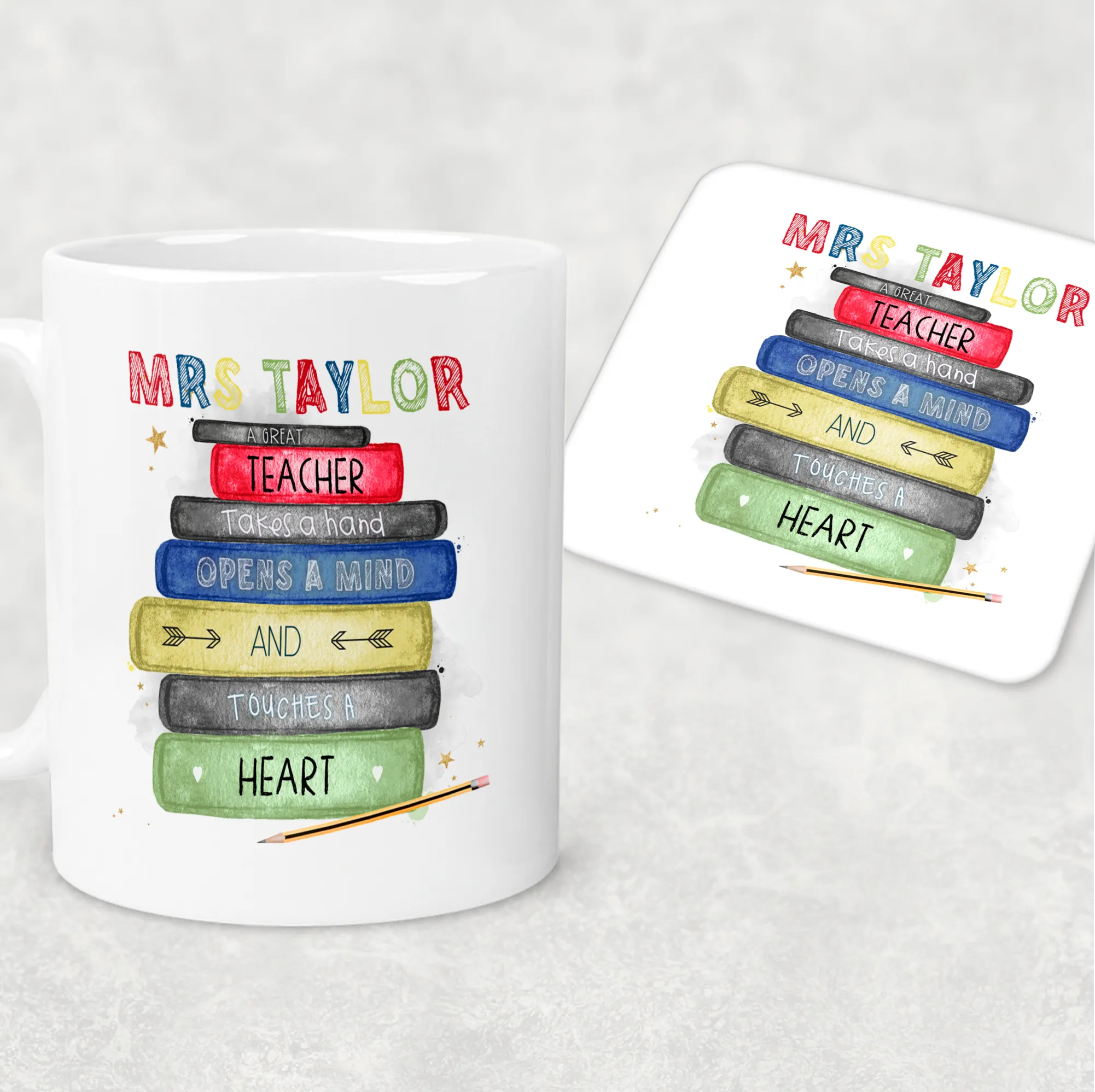 Teacher Book Stack Personalised Mug & Coaster