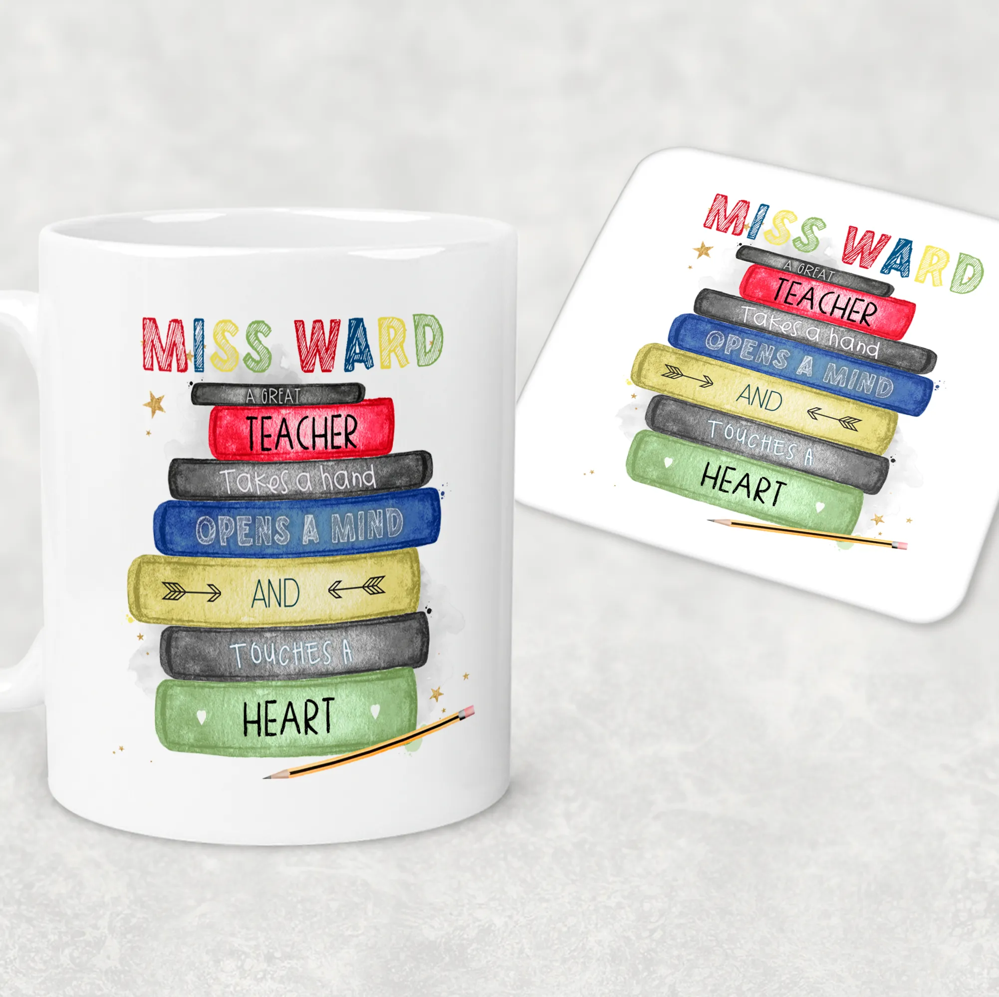 Teacher Book Stack Personalised Mug & Coaster