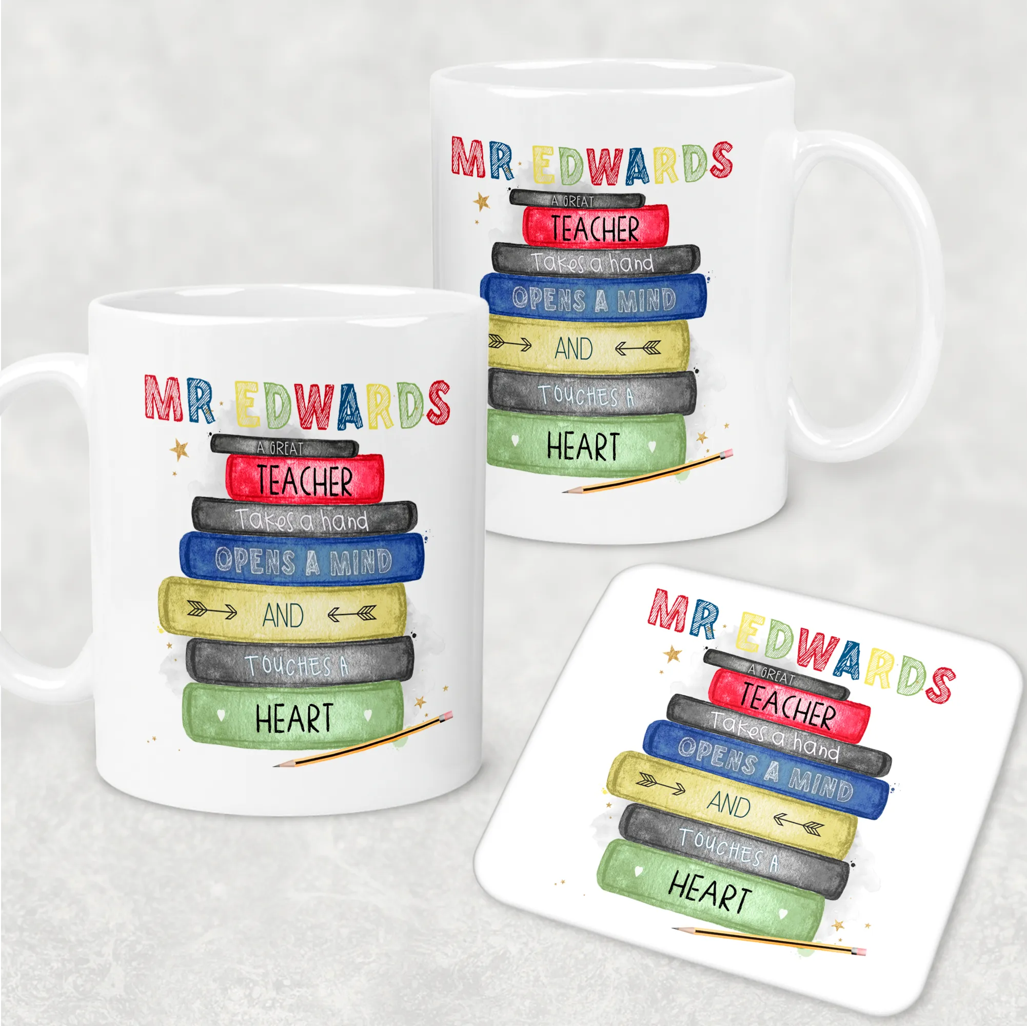 Teacher Book Stack Personalised Mug & Coaster