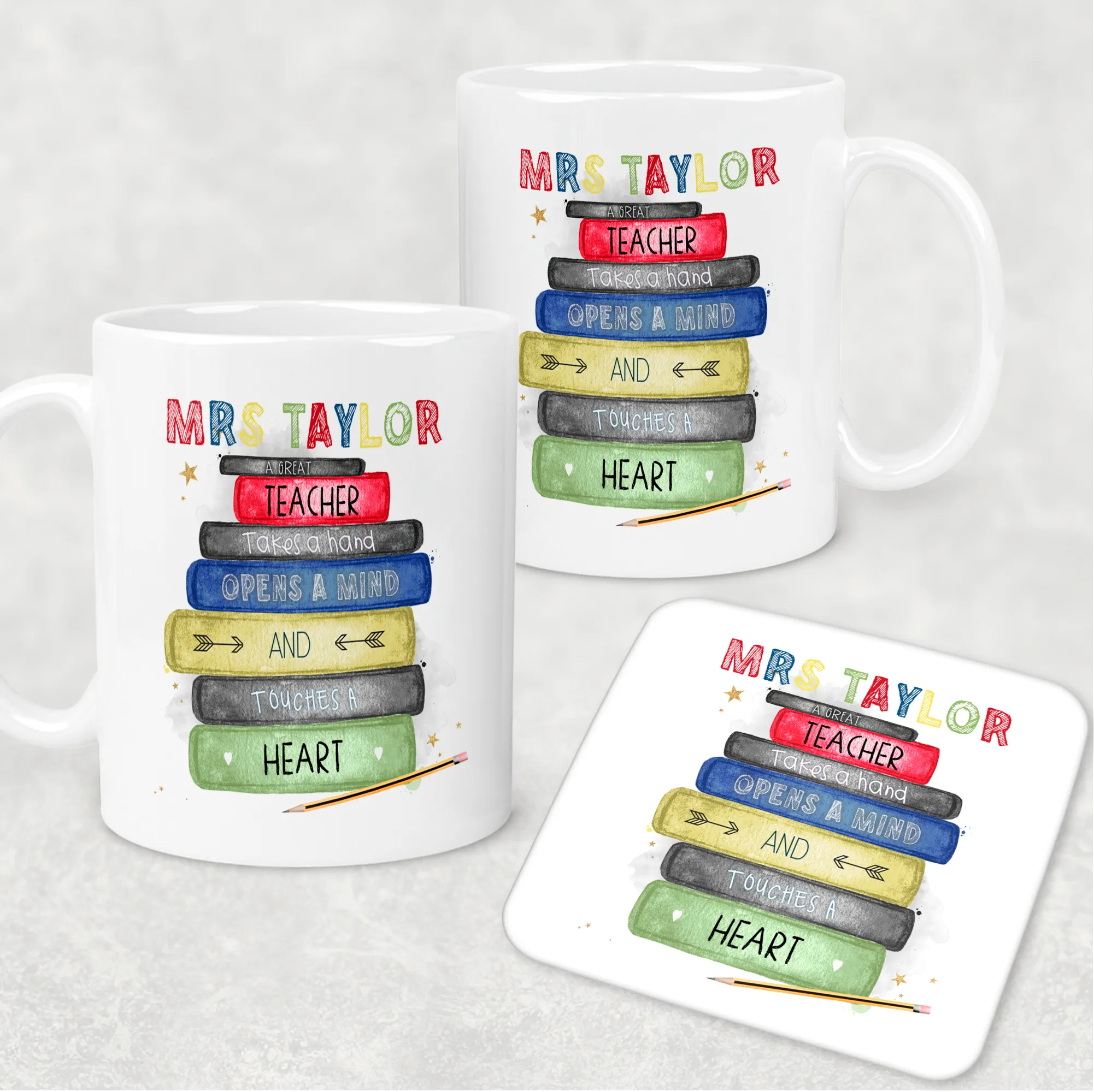 Teacher Book Stack Personalised Mug & Coaster