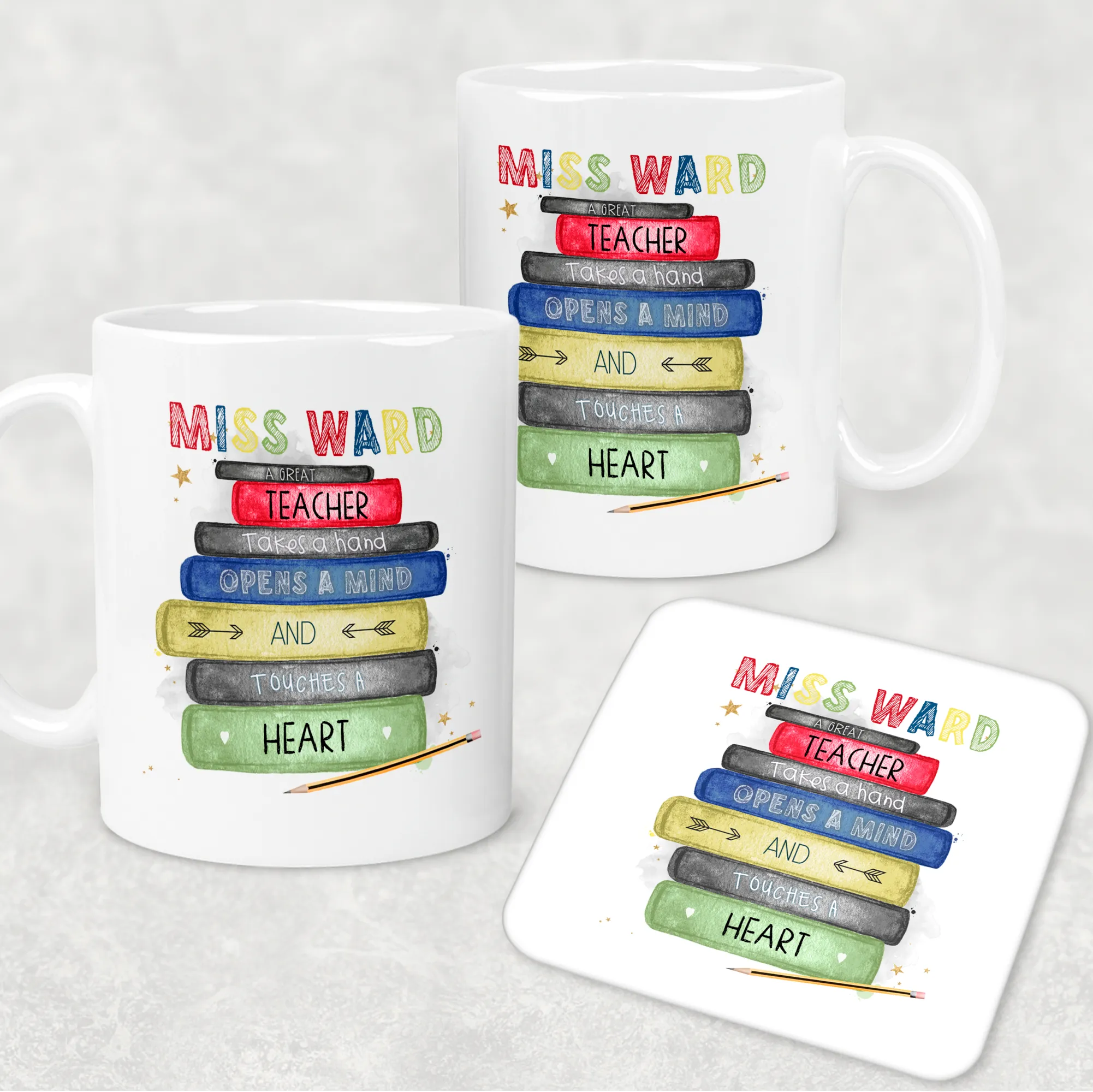 Teacher Book Stack Personalised Mug & Coaster