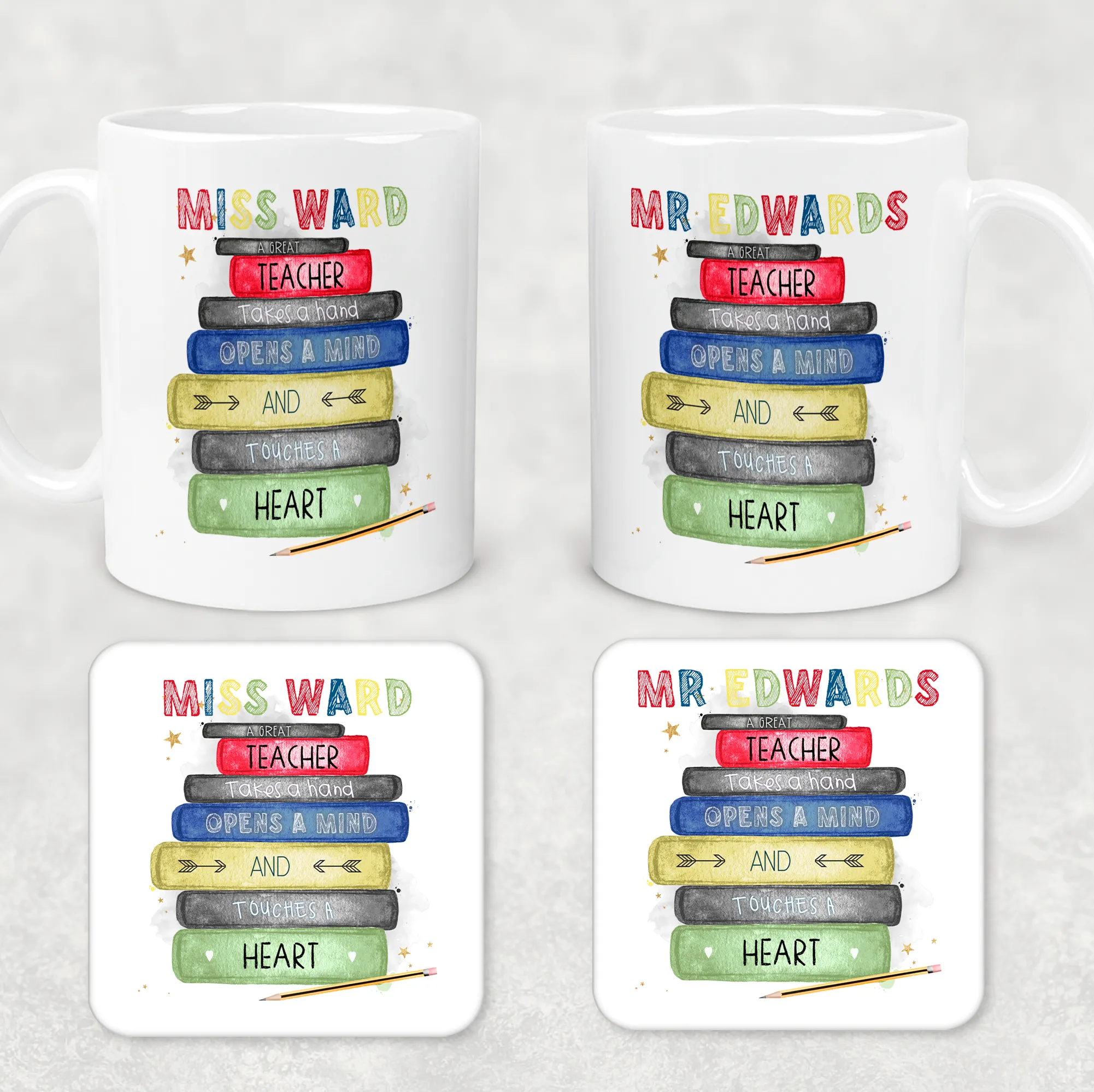 Teacher Book Stack Personalised Mug & Coaster